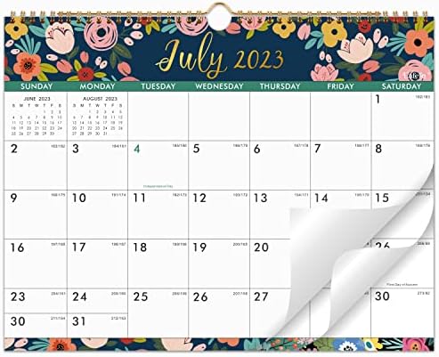 Calendário 2023-2024-jul. 2023-dezembro de 2024, calendário de parede de 18 meses 2023-2024, 15 x 11,5, encadernação de fio duplo + gancho de suspensão + papel grosso + blocos desenrolados com datas Julian-florais