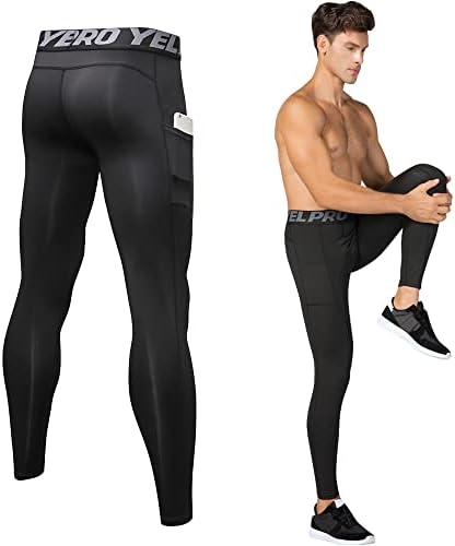 Leggings atléticos de eargfm calças de compressão com bolsos frios de camisa de base seca seca para corrida de ciclismo