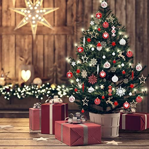 70 PCs Ornamentos de bola de árvore de Natal PCs Conjunto com decoração de bola de Natal à prova de Natal Papai Noel Star Pandent para a árvore de Natal, pacote de presentes de mão reutilizável portátil