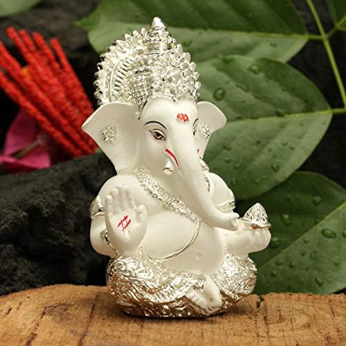 Índia colecionável Combo de Lord Ganesha, estatueta de cerâmica banhada de prata para o painel de carros e um conjunto de rakshabandhan