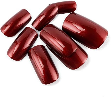 Reflexão especular vampiro vinho vermelho unhas falsas 24 pcs dicas quadradas de unhas sólidas longas com adesivo de cola