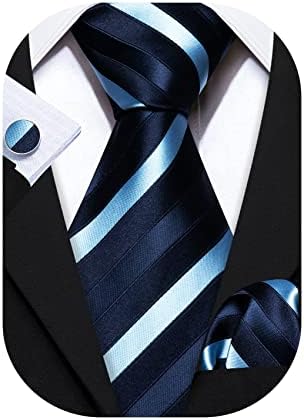 Barry.wang Stripe Men Ties Set Classic Tecida gravata com lenço de punhos formal
