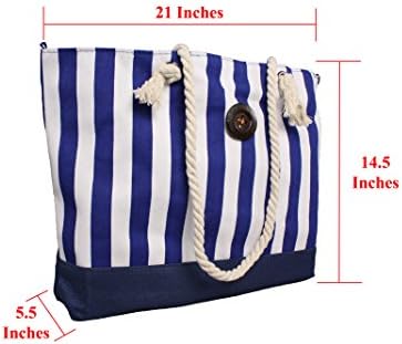 Bolsa de praia de lona pesada com uma bolsa grande com forro interno - azul/branco