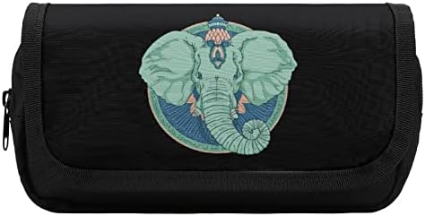 Caixa de lápis de elefante verde com dois compartimentos grandes bolso bolsa de grande capacidade bolsa de armazenamento