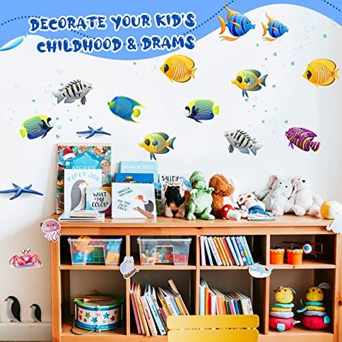 53 PCs Fish Cutouts Paper Colorido Decoração de sala de aula Tropical Peixe Acentos Corte com pontos de cola para a Escola de Conselho