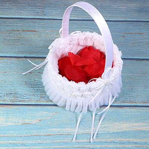 Happyyami tecida cestas de decoração cestas de casamento cesto cesta redonda redonda de renda de rosa Pétalas com cetim rosa