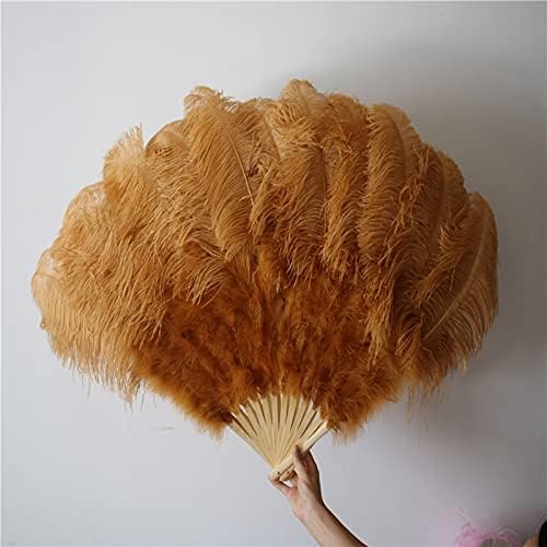 Pumcraft Feather for Craft Gold Gold Big Fluffy Avestrich Feather Fan Party Wedding Performance Props Fan Plumes Handheld - 1pcs