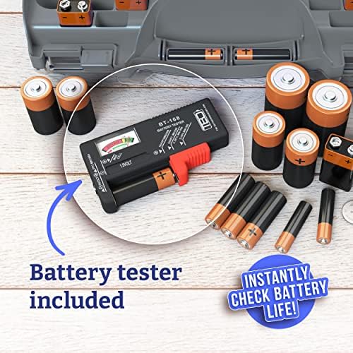 O organizador da bateria, caixa de armazenamento do organizador de bateria com testador, lojas e protege até 180 baterias,