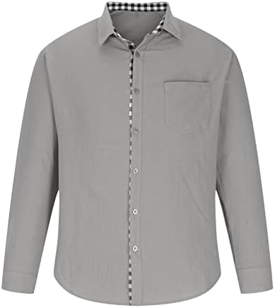 Camisas masculinas Tops moda Moda Plus Size Plaid Patchwork Linen Turndown de manga longa Botão do cardigan Blusa Tops