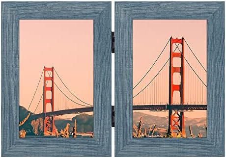 Quadro de quadro de quadro duplo 4x6 Double articulou 2 fotos de quadro, moldura da mesa com vidro, quadro lateral vertical