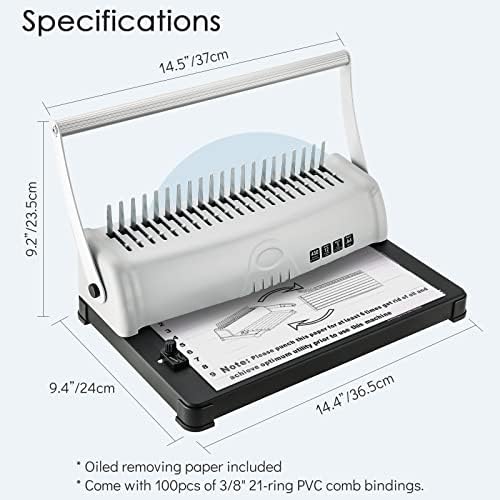 Máquina de encadernação de pente AMGSH | Máquina de encadernação de livros 21-Holes 450 folhas, máquina de fichário de