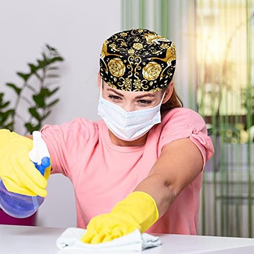 2 Pacote Capinho de trabalho ajustável do céu estrelado com Button & SweatBand for Nurses Women Women Chaily Hat Hat