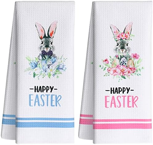 Conjuntos de 2 toalhas de cozinha de Páscoa Easter Bunny ovos de coelho Toalhas