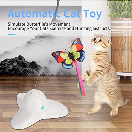 Godcone Interactive Cat Toy, Brinquedos de gatos para gatos internos ， Borbolefly Cat Toy, Funny Exercício Flutter elétrico, interativo com girar 360 graus e dois brinquedos de gatinho de substituição, branco/ azul
