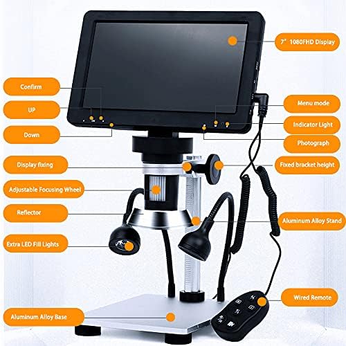 Microscópio USB digital LCD com tela de 7 1080p, microscópio de moeda e solda com câmera de vídeo de 12MP e 1200X,