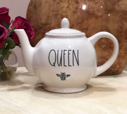 Raro dunn rainha cerâmica grande grés de 6 xícaras bule de chá, branco