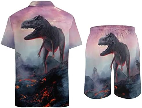 Dinosauro de magma vulcânico 2 peças Hawaiian Set Button-Down Shirve Shirts Pants Beach Pants Soly Fit Tees