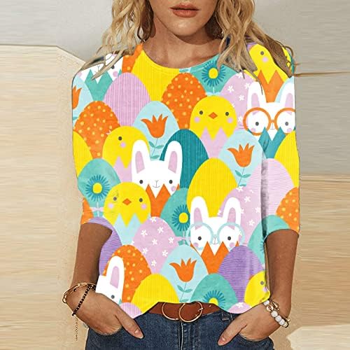 Camisa de páscoa para mulheres ovos de coelho fofos camisetas impressas 3/4 manga de camiseta casual de camiseta no verão de