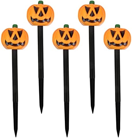 INOOMP 5PCS Halloween Solar Garden Lights Stakes de abóbora ao ar livre Led LED movido Solar Halloween Passagem da passarela