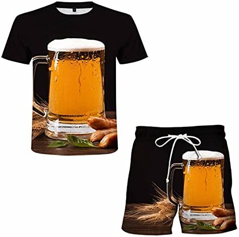 T-shirt de impressão de cerveja 3D + shorts Conjunto de tracksuit esportivo de verão, executando sets masculinos casuais de duas