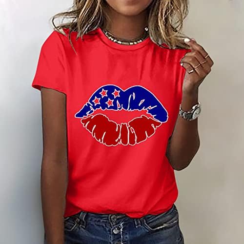 Turtleneck Juniors Independence Day Shirt Women Graphic Tamts For Women Top Crewneck Sleeve Lip Print Top Top