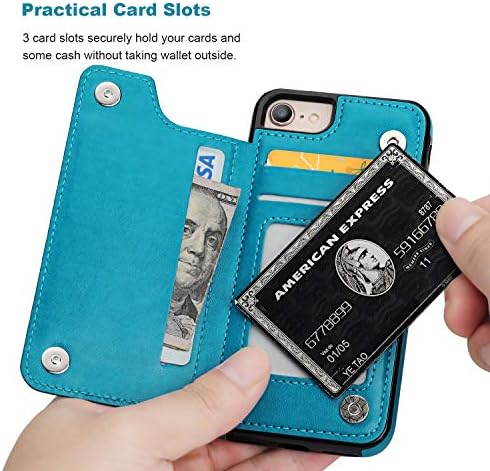 Caixa da carteira de Vaburs para iPhone SE/SE/8/7 com suporte para cartão, Mandala Padrão em relevo Buttons magnéticos duplos de