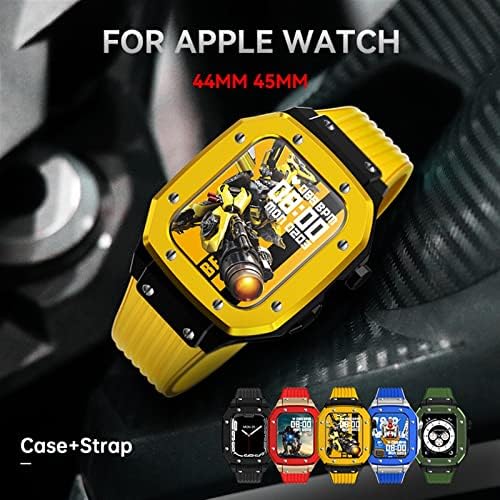 Xdewz para Apple Watch Band Case 45mm 44mm 42mm Silicone Strap Metal Frame Acessórios para Iwatch Series 7 6 5 4 Se modificação