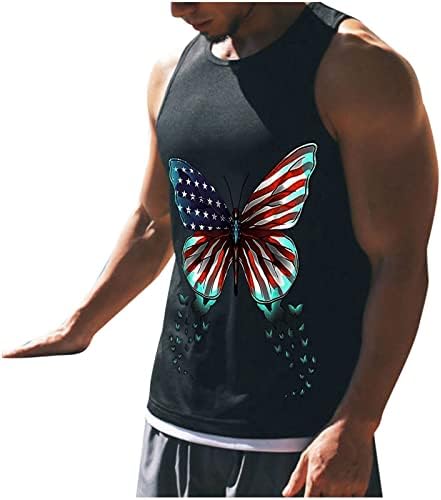 BEUU 4 de julho Tampo masculino Tops American Bandeira Americana Butterfly camisas sem mangas