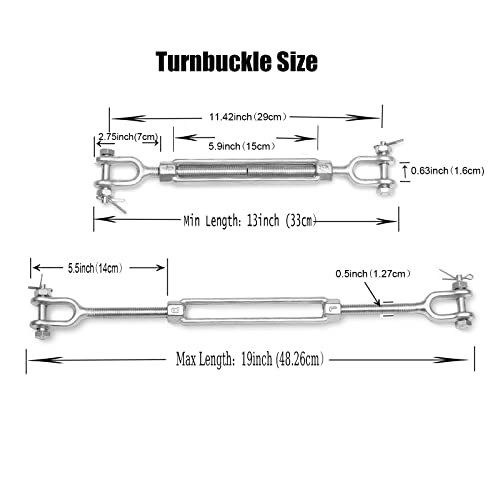Turbuckle Hook, 2pack 1/2 polegada M12 Madeira de aço galvanizada e mandíbula galvanizada e tonalidade de mandíbula, 2200 libras de trabalho limite de carga pesada esticada para tons de sol para cabos instalação de tenda