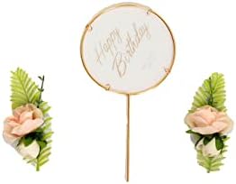Balsacircle Gold Feliz Aniversário Bolo Topper Conjunto com Blush Silk Rose Flowers Party Eventos Recepção Catering Decorations
