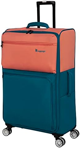 It Bagage Duo-Tone 31 Softside Checked 8 Wheel Spinner, Peach/Sea Teal