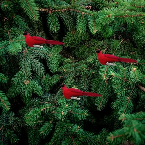 Enfeites de Natal do Cardinal Vermelho Artificial, decoração de férias, decoração de árvores de Natal, conjunto de 3, 7 polegadas