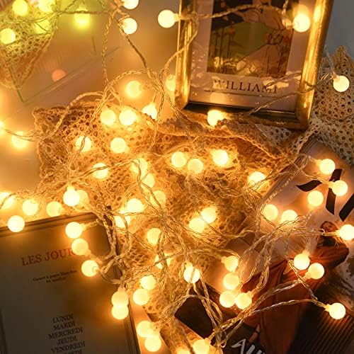 ULOOLVES LUZES DE CURTA GLOBO 33 pés 80 LED, Luzes de cordas internas Quarto, plugue USB IP65 à prova d'água, luzes decorativas ao ar livre para decoração de Natal, pátio, casamento com branco remoto quente branco