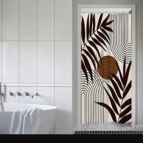 Lghtyro Mid Century Curtain Banheiro Conjunto de banheiro 36wx71h polegadas abstrato boho folhas geométricas bege geométrico moderno