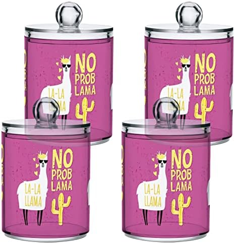 Yyzzh Funny Llama Alpaca Cactus Nenhuma citação de drama no dispensador de suporte QTIP de 2 pacote para rosa para algodão Swab Ball Round Pads Floss 10 oz Jar de boticário Conjunto para organizador de maquiagem de armazenamento de banheiro Organizador de maquiagem