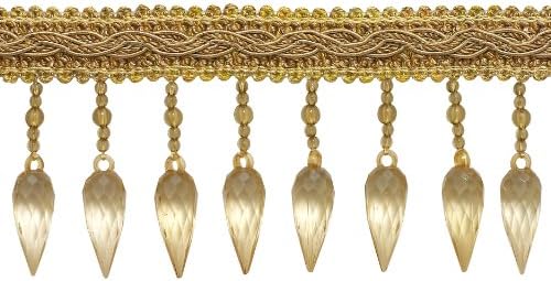 Pacote de 3 jardas de dois tons barrocos de ouro. Estilo de Fringe com contas de 3 polegadas B78B Cor: Medley de ouro - 8633