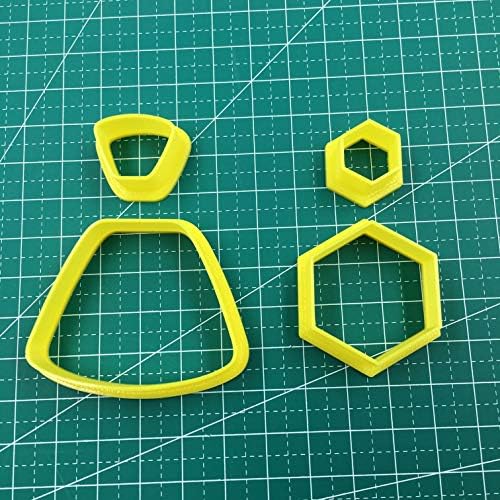 Conjunto de 4 cortadores de argila de polímero trapézio arredondados de hexagon, conjunto de cortadores de argila de polímero 3D