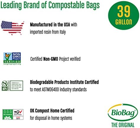 BioBag a bolsa compostável original, 39 galões, 120 contagem, certificados com forros de lixo compostáveis ​​para desperdício