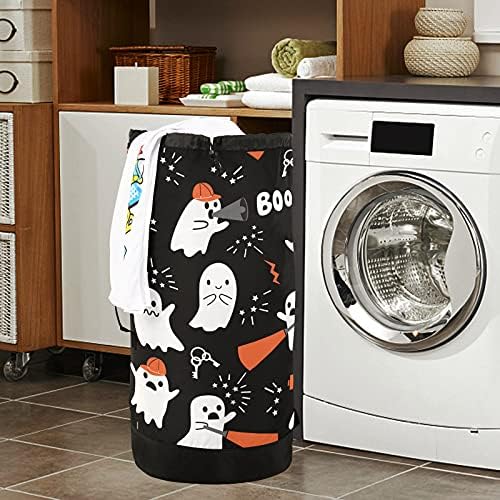 Happy Halloween Ghosts Party Saco de lavanderia com tiras de ombro de lavanderia Backpack Back Fechamento de Custring Drenato Handle para apartamento Campo