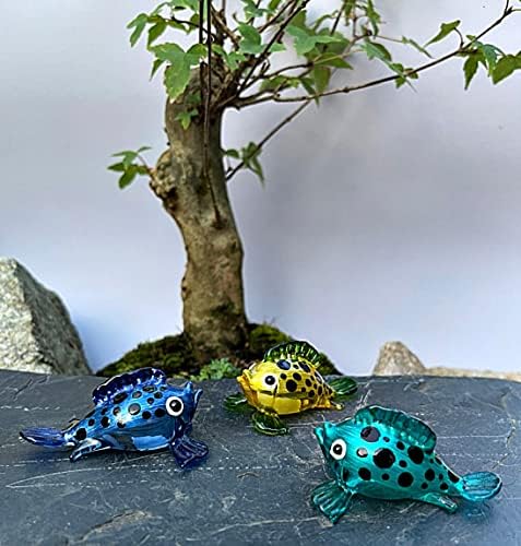 Puffer de vidro, ponto preto, tenente azul claro, S miniatura de peixe marinho de vidro em miniatura Fatueta Animais da
