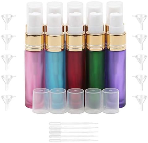 Jiuwu 10pcs 5 cores vidro garrafas de spray de névoa fina de vidro 10 ml 1/3 oz frascos de fragrância reabastecidos de perfume com bomba