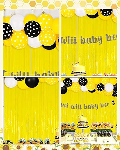 Decorações de festas reveladoras de gênero - Bloomwin O que ele revelará, gênero, suprimentos de festa, abelhas decorações de chá de bebê - balões amarelo e preto Garland amarelo mandar uma bandeira de cortina de franja