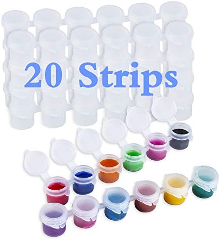 Tiras de panelas de tinta, 20 tiras 120 panelas 0,17 onças mini copos de tinta vazios com tampas artesanato artesanato recipientes de armazenamento de plástico para organizar pintor olho de tinta primer
