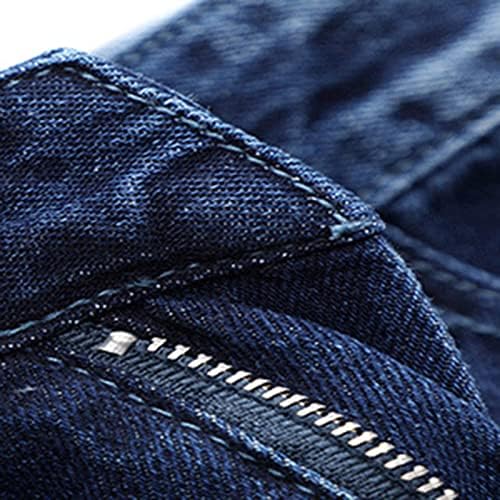 Calça jeans rasgada masculina botão de moda com zíper, jeans de moto de moto de bicicleta, angustiado destruído.