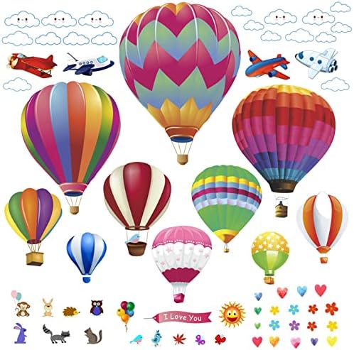 Decorações de parede de balão de ar quente, decalques de parede 3D removíveis para crianças, descasca e cola da decoração