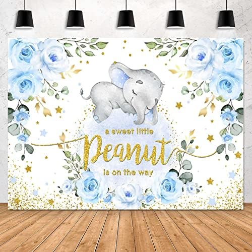 Sensfun bebê menino elefante chá de bebê pano de fundo azul floral fofo amendoim está a caminho da faixa de fotografia azul
