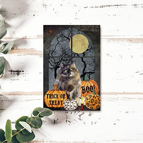 Halloween pendurado sinal de pet gato abóbora cheia lua de madeira truque ou tratamento boo wooden sigil férias de festas de férias signo de terror alpendre para o escritório de garden home garden pub 12x8in