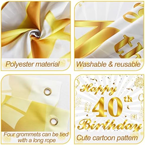 Qircv 40th festa de aniversário cenário - ouro branco feliz 40º aniversário banner para o 40º aniversário Booth Mulheres