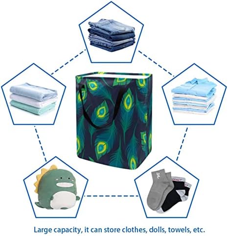 Pattern de penas verdes Padrão de penas estampos de lavanderia dobrável, 60l de lavanderia à prova d'água de lavander