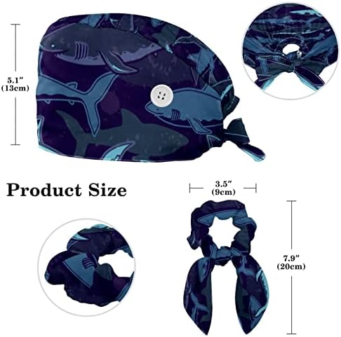 Vioqxi Caps de trabalho com botões e gravata de fita para mulheres, bandagem elástica ajustável Back Hat Back Dinosaur Navy Blue